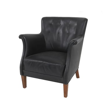 Danish Modern Black Leather Armchair by Frits Henningsen