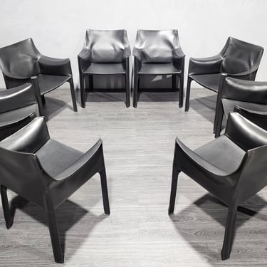Mario Bellini 413 &quot;CAB&quot; Chairs for Cassina in Black Leather, Set of 8