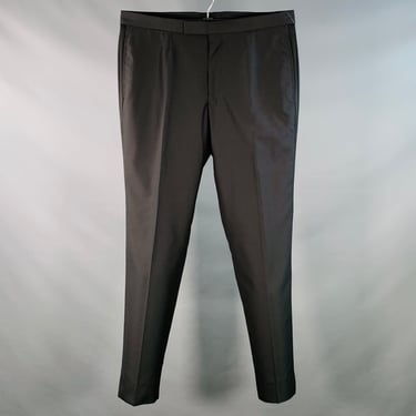 ERMENEGILDO ZEGNA Size 36 Black Wool Silk Flat Front Tapered Dress Pants