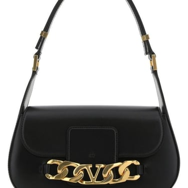 Valentino Garavani Women Black Leather Vlogo Chain Shoulder Bag