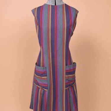 50s Sleeveless Striped Cotton Midi Dress by Smartsetter, M/L