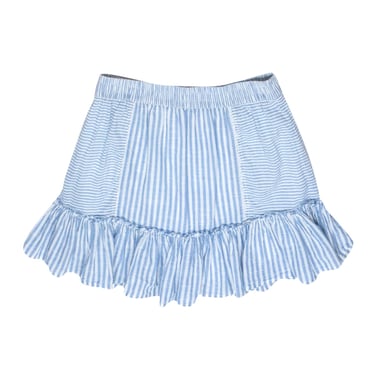 LoveShackFancy - Blue & White Striped Miniskirt w/ Flounce Hem Sz P