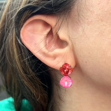Pink and Red Swarovski Crystal Studs Handmade Earrings 