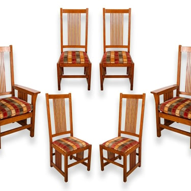 Set of 8 Stickley 1989 Mission Spindle Frank Lloyd Wright Style Dining Chairs 