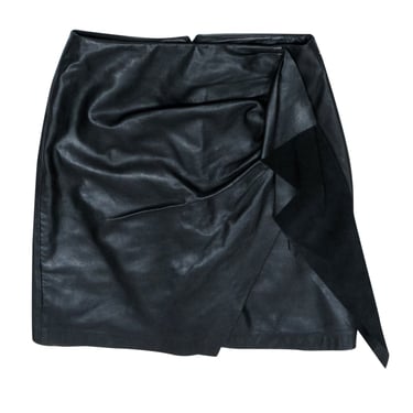 Lamarque - Black Draped Leather Mini Skirt Sz 4