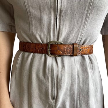 Vintage 90s Womens Brown Leather Western Cowgirl Hippie Rodeo Belt Sz S 