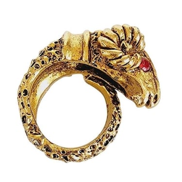 Vintage Ram's Head Ring Gold w/Rhinestones and Pearl 6.5 