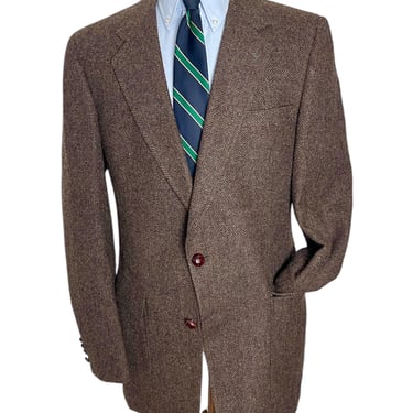 Vintage 1980s HART SCHAFFNER MARX Herringbone Tweed Sport Coat ~ 40 Extra Long ~ jacket / blazer ~ Preppy / Ivy Style / Trad 