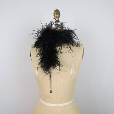 Vintage marabou feather collar capelet boa Y2K black rhinestones lingerie deadstock 