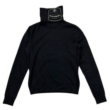 Chanel Black Cashmere Logo Turtleneck Sweater