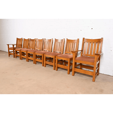 Stickley Mission Oak Arts & Crafts Dining Chairs, Set of Eight