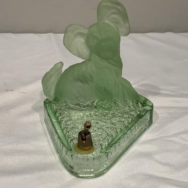 Vintage Green Glass Yorkie Dog Pen Pencil Holder Decorative Paperweight, desk decor, old office decor, dog lover gifts, Yorkie lover gifts 