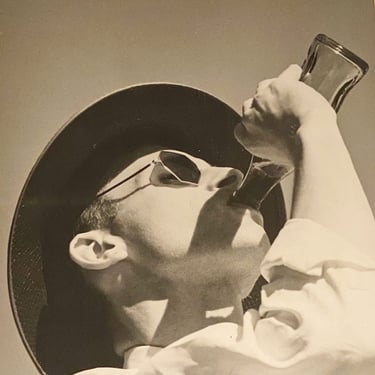 1930s Steampunk Photograph of Man in Sunglasses Drinking Soda - Rare Silver Gelatin Print - 1939 World's Fair Photo Submission - W.D. Rusk 