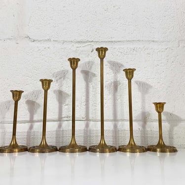 Vintage Brass Set of 6 Candle Holders Candlesticks Retro Tiered Graduated Tulip Decor Mid-Century Hollywood Regency Candleholder MCM 1970s 