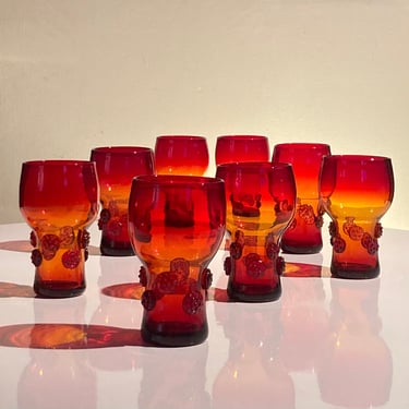 Set of 8 Blenko 3753HB Highball Tumblers in amberina glass 