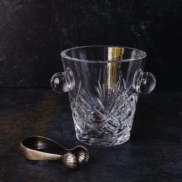 Cut Glass Ice Bucket with  Silver Tongs