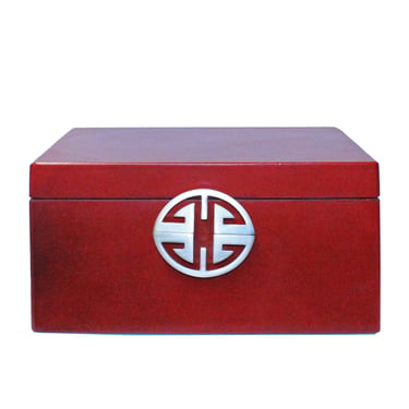 Oriental Round Hardware Red Rectangular Container Box Medium cs5516BE 