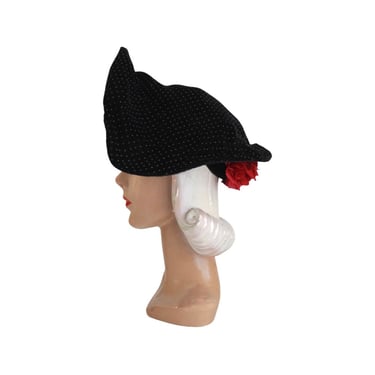 1950s Black Figural Platter Hat - Vintage Bicorn Hat - 1950s Black Platter Hat - 1950s Red Rose Hat - Vintage Black Saucer Hat - 1950s Hat 
