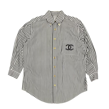 Chanel Oversized Black + White Striped Button Down Top