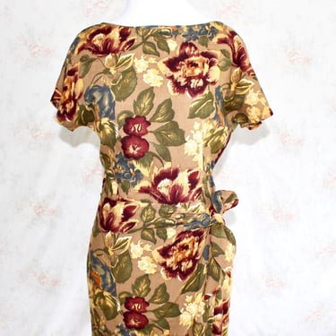 Vintage 90s Wrap Dress, 1990s Floral Dress, Flower Print, Sundress, Summer, Rayon, Cottagecore 