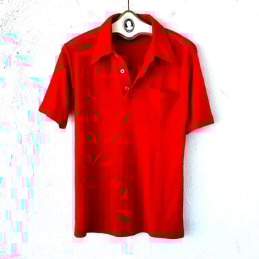 Vintage 70s Net Mesh Disco Large Collar Shirt 1970s Athletic Polo Top 