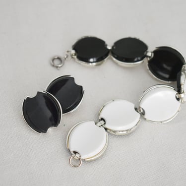 1960s Black and White Bracelet and Earrings Set 
