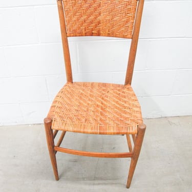 Vintage Midcentury Primitive Wood Chair with Rattan Seat and Back 