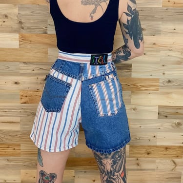 90's Steel Jeans Striped Colorblock Shorts / Size 26 27 