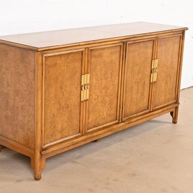 Michael Taylor for Baker Furniture Far East Collection Hollywood Regency Chinoiserie Burl Wood Sideboard Credenza, Circa 1960s