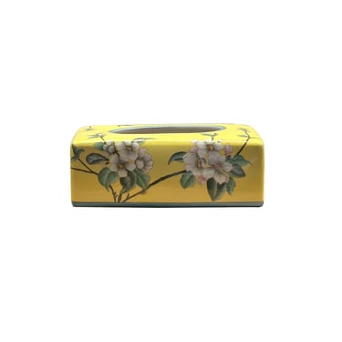 Yellow Flower Bird Graphic Rectangular Porcelain Tissue Box Cover ws4820BE 