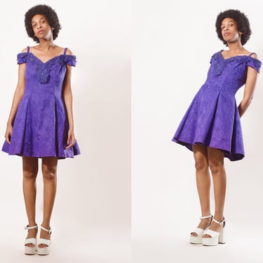 Vintage 90s Purple Zum Zum Formal Prom Mini Dress 