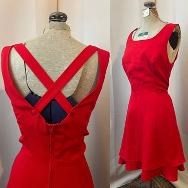 Cherry Red Skater Dress Mini 1990s Vintage Rampage Cross Back S 