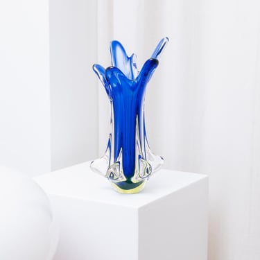 Large Fratelli Toso vase blue - Murano glass, Mid Century Italy 1970s - Decorative vintage vase, elegant gift idea, glass art 