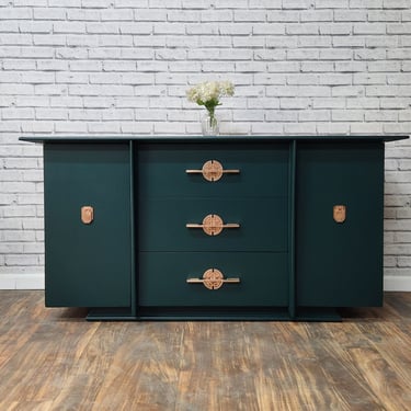 Available!! Dark Green Midcentury Asian inspired style sideboard, tv stand 