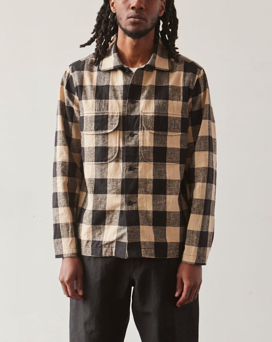 ジャケット・アウター evan kinori field shirt M black Field Shirt - Brushed Wool/Cotton Houndstooth, Grey/Black