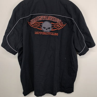 XXXL 90s Harley Davidson Logo Gray Biker Black Cotton Button Up XXX-Large 1990s 1980s Cowboy Outdoors Riding Cotton 3x 