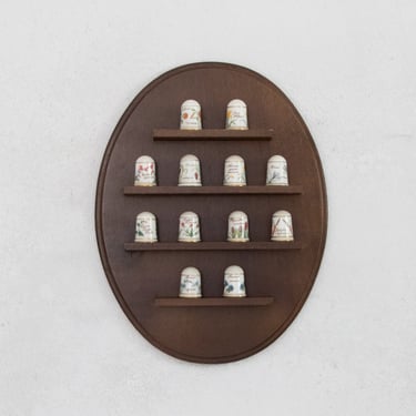 Wall Display with 12 Thimbles, Set of Twelve Vintage Porcelain Thimbles 