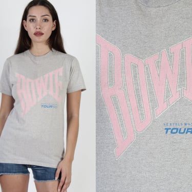 1983 David Bowie T Shirt / Serious Moonlight Concert Tour Tee / 80s Ziggy Stardust Glam Rock / Gray Mens Girls 50 50 Shirt 