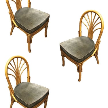Restored Rattan Fan Back Dining Chairs Set of 3 
