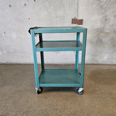 Vintage Rolling Metal AudioVisual Cart with Cord in Teal