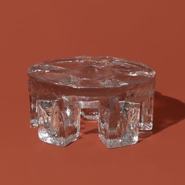 Vintage Iceberg Glacier Solid Glass Pedestal, Tea Light Candle Holder 