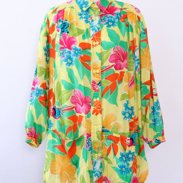 Zesty Tropical Floral Shirt Dress S-L