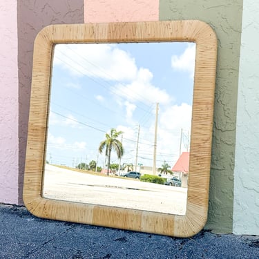 Large Rattan Wrapped Mirror
