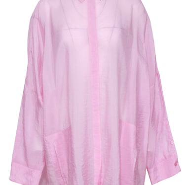 Lapointe - Pink Sheer Textured Oversized Button-Up Blouse Sz S