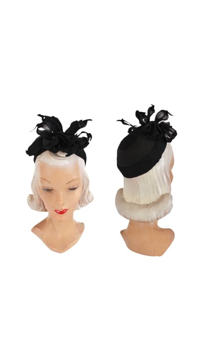 1930s Figural Black Turban Hat - 1930s Black Turban Hat - 1930s Figural Hat - 1930s Womens Hat - 1930s Black Juliet Cap - Vintage Turban Hat 