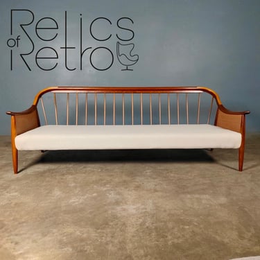 Greaves & Thomas Three Seater Sofa In Cream Ivory Bouclé Mid Century Vintage Retro MCM 