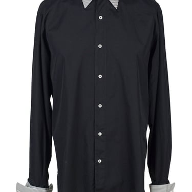 Burini (Brioni) 1990s Vintage Men's Striped Black & White Cotton French Cuff Dress Shirt 