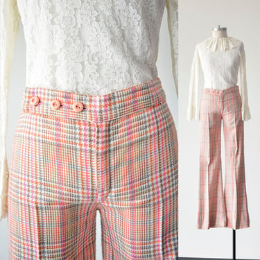 1960s Pink Plaid Wool Bell Bottoms 