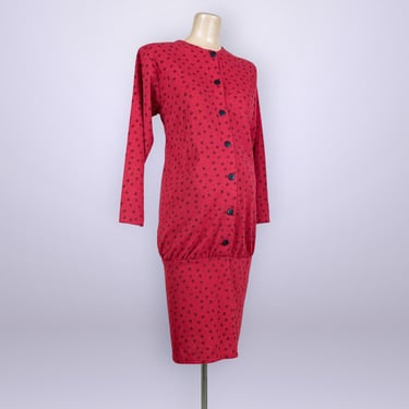 VINTAGE 80s Red Floral Maternity Dress by Zero to 9 Sz S | 1980s Soft Knit Midi Pregnancy Dress | Nursing Breastfeeding Clothing | VFG 