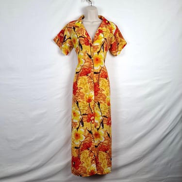 Vintage 90s Tropical Button Down Dress 